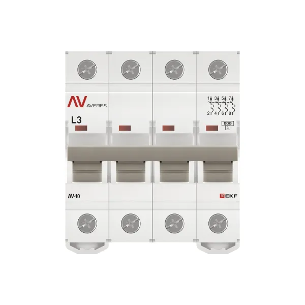 Выключатель автоматический AV-10 4P 3A (L) 10kA EKF AVERES