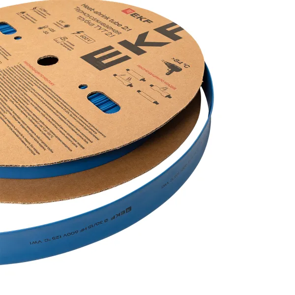 Термоусаживаемая трубка ТУТ нг 30/15 синяя рулон EKF PROxima