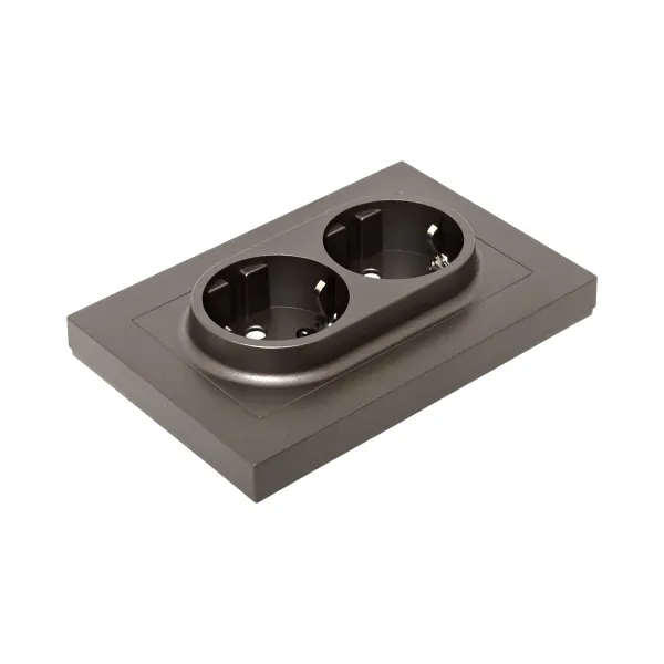 Механизм розетки двойной, 16А, с заземлением, без шторок, с рамкой, мокко Эпика EKF