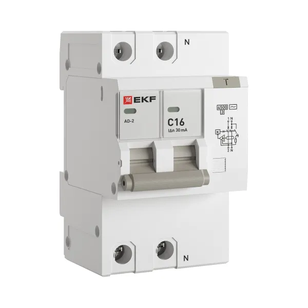 Дифференциальный автомат АД-2 16А/ 30мА (хар. C, AC, электронный) 4,5кА EKF PROxima