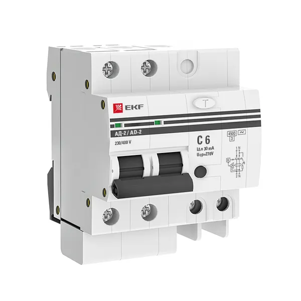 Автоматический выключатель дифференциального тока АД-2 2Р 10А характеристика C 30мА тип АС электронный 4,5кА PROXIMA EKF