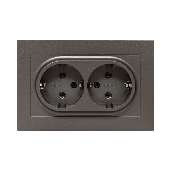 Механизм розетки двойной, 16А, с заземлением, без шторок, с рамкой, мокко Эпика EKF