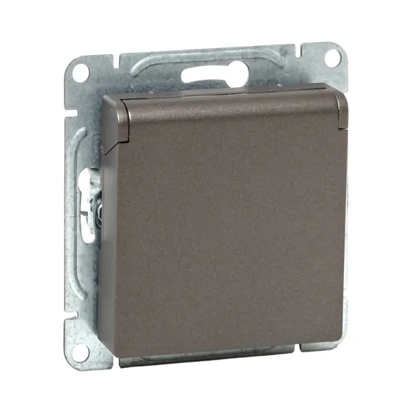 Механизм розетки, 16А, IP44, с заземлением, со шторками, c крышкой, мокко Эпика EKF