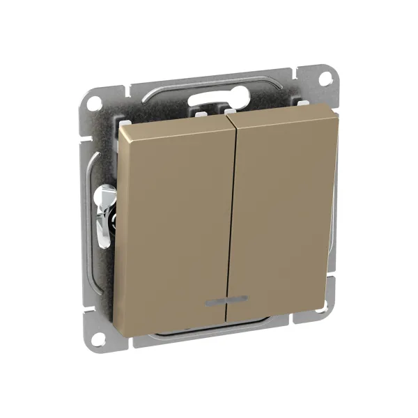 Механизм выключателя, двухклавишный, с подсветкой, шампань Эпика EKF