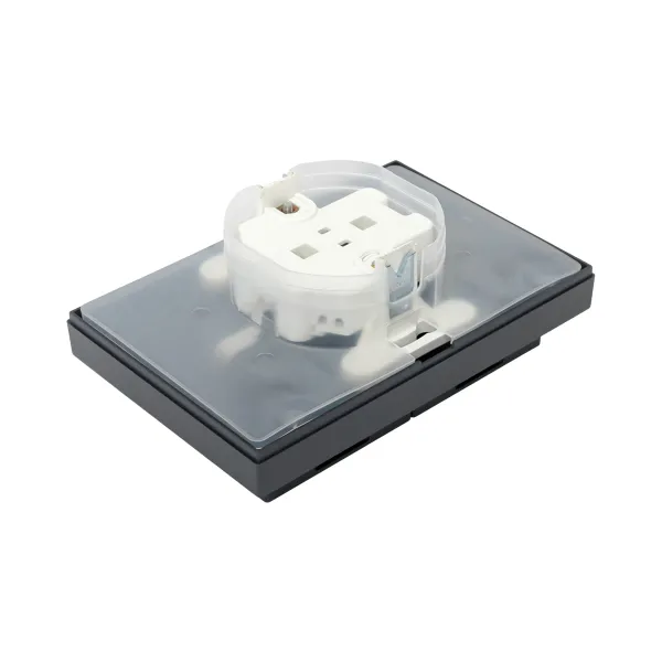 Механизм розетки двойной, 16А, IP44, с заземлением, со шторками, с рамкой, с крышками, графит Эпика EKF