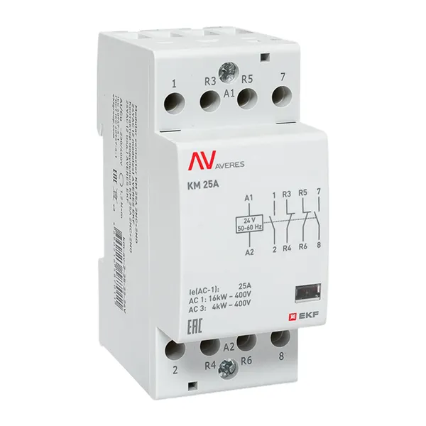 Контактор модульный КМ 25А 2NC+2NO 24VAC (2 мод.) AVERES EKF