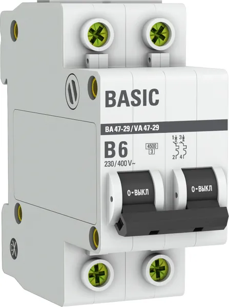 Автоматический выключатель 2P 6А (B) 4,5кА ВА 47-29 Basic