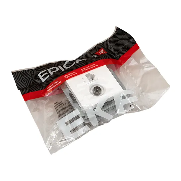Механизм розетки TV+RJ45 (cat5), белый Эпика EKF