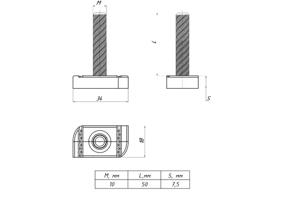STRUT-Т-болт М10х50 EKF