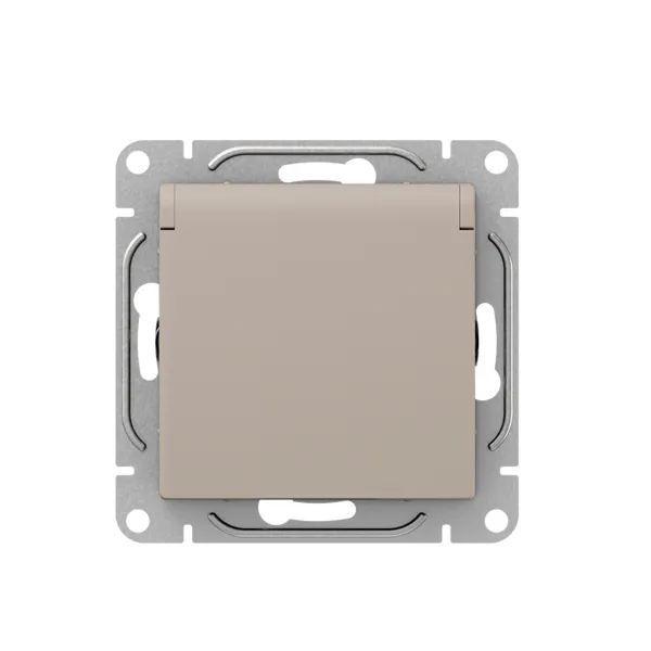 Механизм розетки, 16А, IP44, с заземлением, со шторками, c крышкой, кремовый Эпика EKF