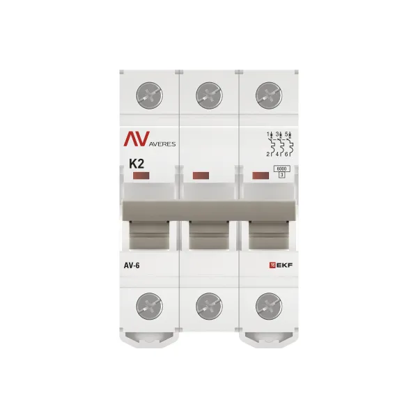 Выключатель автоматический AV-6 3P 2A (K) 6kA EKF AVERES