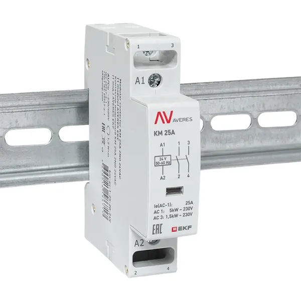 Контактор модульный КМ 25А 2NО 24VAC (1 мод.) AVERES EKF