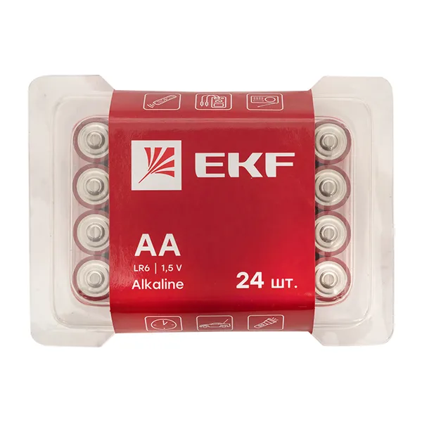 Алкалиновая батарейка типа АА(LR6) пластиковый бокс 24шт. EKF