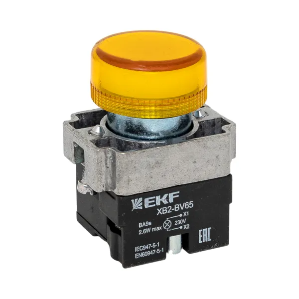 Лампа сигнальная BV65 желтая EKF