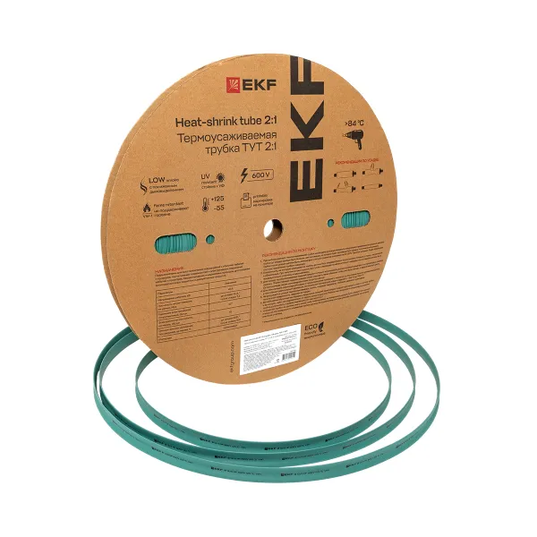 Термоусаживаемая трубка ТУТ нг 12/6 зелёная рулон EKF PROxima