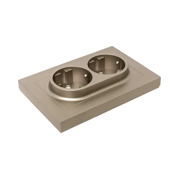 Механизм розетки двойной, 16А, с заземлением, без шторок, с рамкой, шампань Эпика EKF