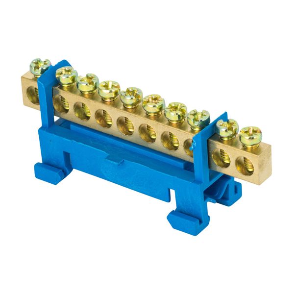 Шина "0" N (6x9мм) 10 отверстий латунь синий изолятор тип "Стойка" на DIN-рейку розничный стикер EKF PROxima