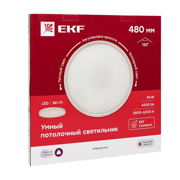 Умный потолочный светильник 480 мм 36 W EKF Connect sclwf-480-cct