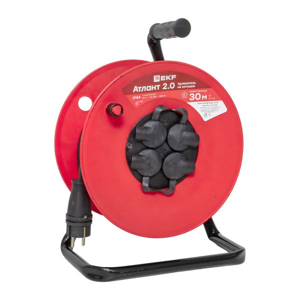 Удлинитель на катушке "Атлант 2.0" 4 гнезда 30м с заземлением КГхл 3*1,5 16А/3,5кВт IP44 PROxima