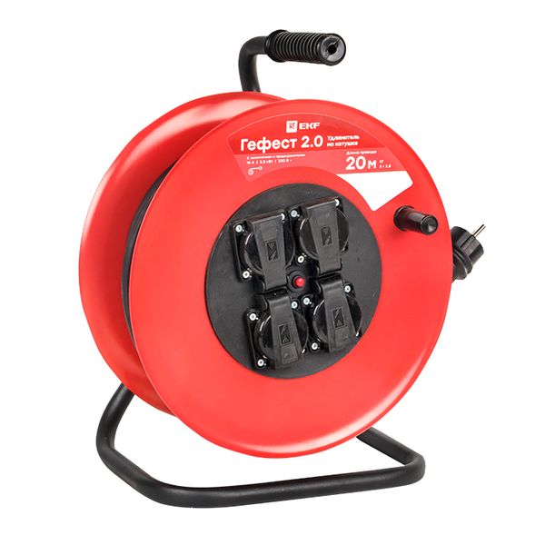 Удлинитель на катушке "Гефест 2.0" 4 гнезда 20м с заземлением и предохранителем КГхл 3*2,5 16А/3,5кВт IP44 PROxima