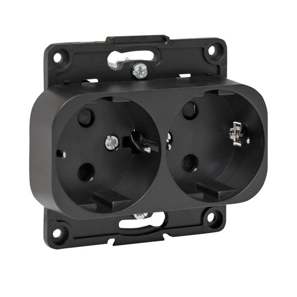 Стокгольм Механизм Розетки 2-местной с/з 16А автоматические клеммы черный с защ. штор. EKF