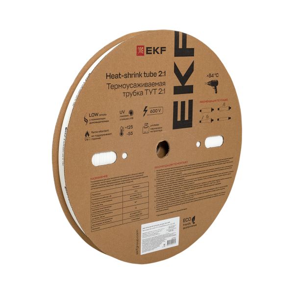 Термоусаживаемая трубка ТУТ нг 16/8 белая рулон EKF PROxima