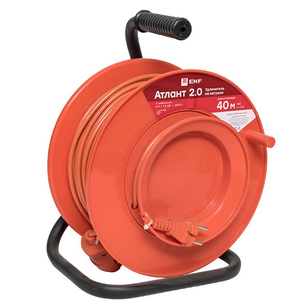 Удлинитель на катушке "Атлант 2.0" 1 гнездо 40м без заземления ПВС 2*0,75 6А/1,3кВт PROxima