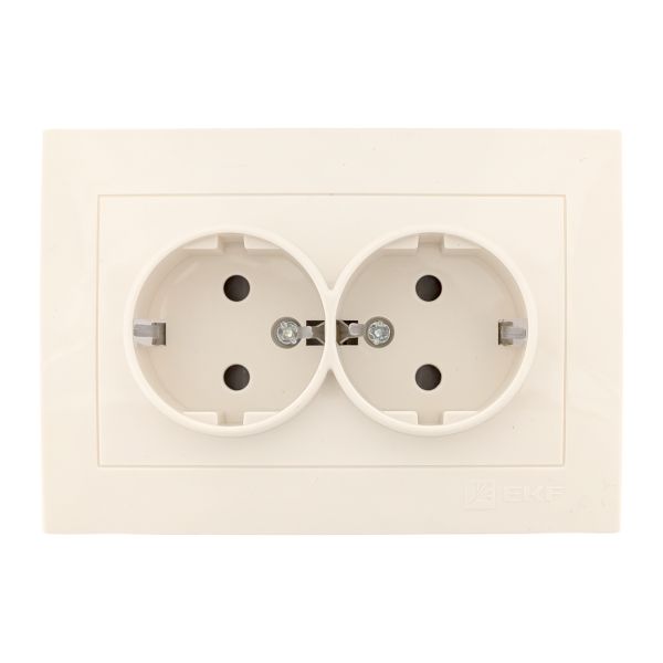 Валенсия розетка 2-местная с/з 16А кремовая с защ. штор. EKF