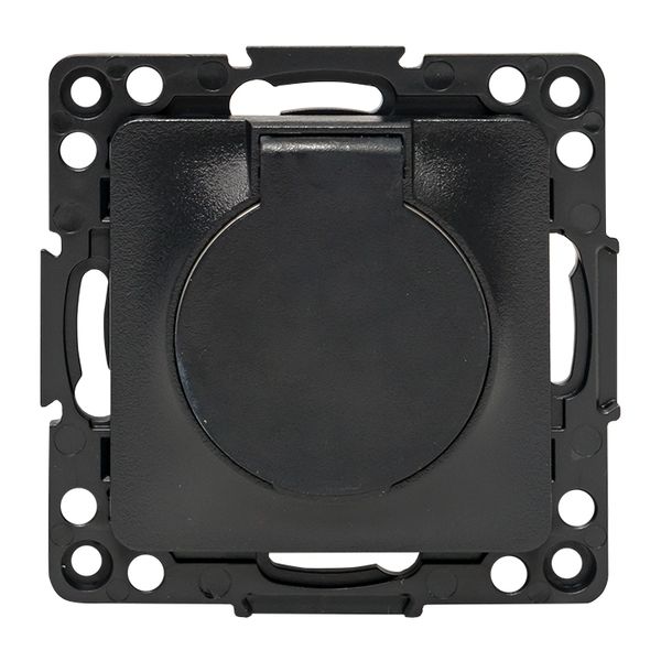 Стокгольм Механизм Розетки 1-местной с/з 16А автоматические клеммы черный с крышкой и защ. штор. IP44 EKF