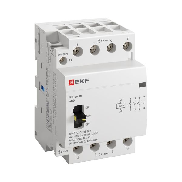 Контактор модульный КМ РУ 20А 4NO 230В АС (3 мод.) PROXIMA EKF km-3m-20-40