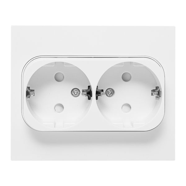 Стокгольм Розетка 2-местная с/з 16А автоматические клеммы белая с защ. штор. EKF