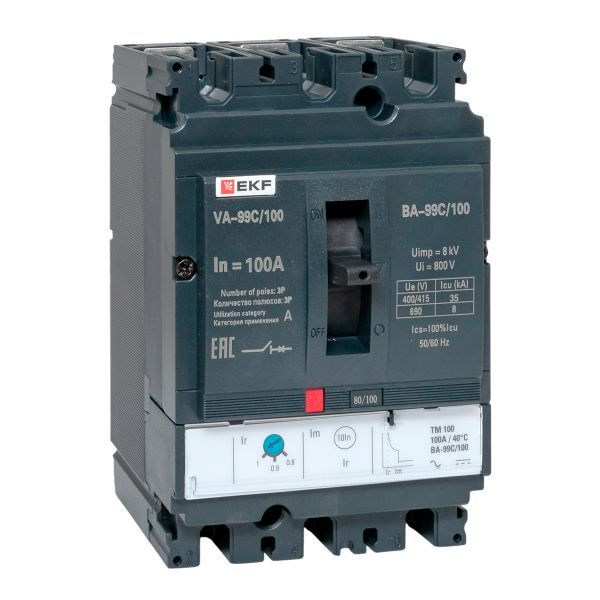 Выключатель автоматический в литом корпусе ВА-99C 100/100А 3P 35кА с термомагнитным расцепителем EKF
