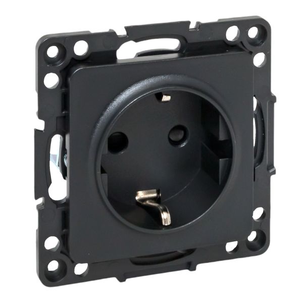 Стокгольм Механизм Розетки 1-местной с/з 16А автоматические клеммы черный с защ. штор. EKF