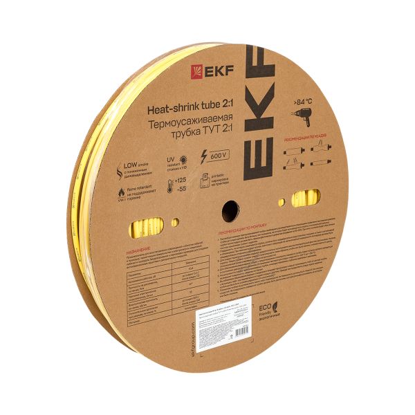 Термоусаживаемая трубка ТУТ нг 6/3 желтая рулон EKF PROxima