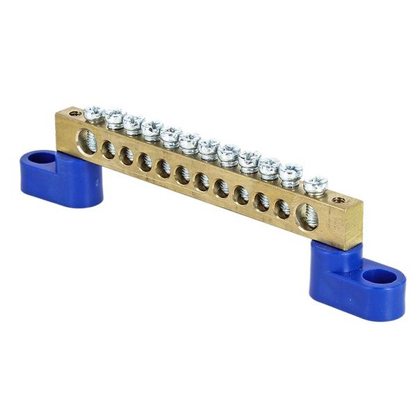 Шина "0" N (6x9мм) 12 отверстий латунь 2 синих угловых изолятора розничный стикер EKF PROxima