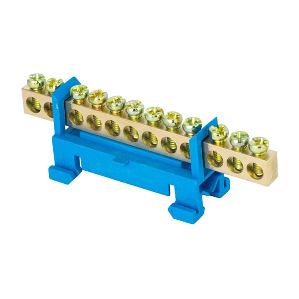 Шина "0" N (6x9мм) 12 отверстий латунь синий изолятор тип "Стойка" на DIN-рейку розничный стикер EKF PROxima