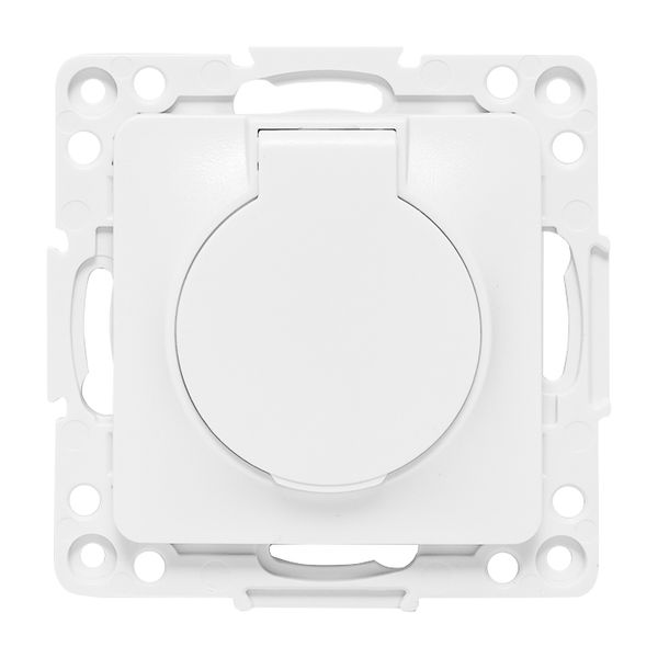 Стокгольм Механизм Розетки 1-местной с/з 16А автоматические клеммы белый с крышкой и защ. штор. IP44 EKF