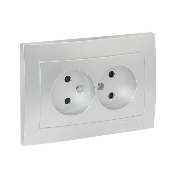 Валенсия лицевая панель розетка 2-местной б/з 10А сталь с защ. штор. EKF ESR10-L-102-30