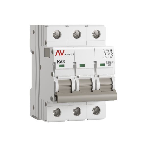 Выключатель автоматический AV-10 3P 63A (K) 10kA EKF AVERES mcb10-3-63K-av