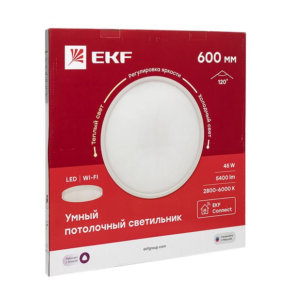 Умный потолочный светильник 600 мм 45 W EKF Connect sclwf-600-cct