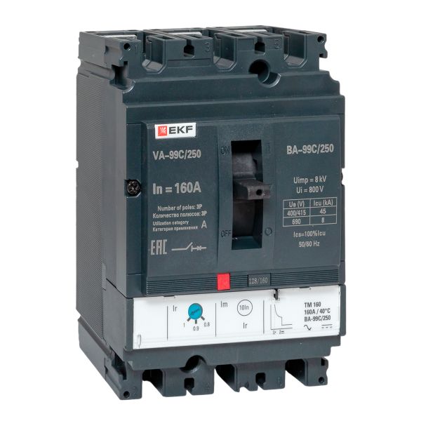 Выключатель автоматический в литом корпусе ВА-99C 250/160А 3P 45кА с термомагнитным расцепителем EKF