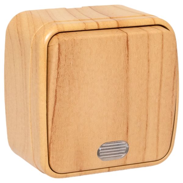 Выключатель 1-клавишный ОП Минск 10А с индикатором светлое дерево EKF