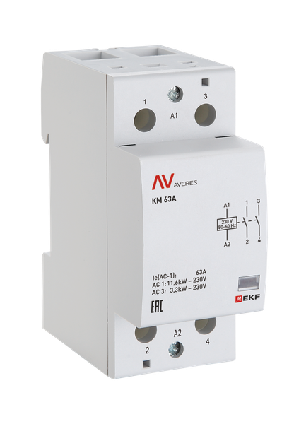 Контактор модульный КМ 63А 2NO 24В АС (2 мод.) AVERES EKF km-av-2-63-20-24V