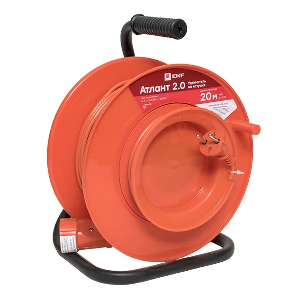 Удлинитель на катушке "Атлант 2.0" 1 гнездо 20м без заземления ПВС 2*0,75 6А/1,3кВт PROxima