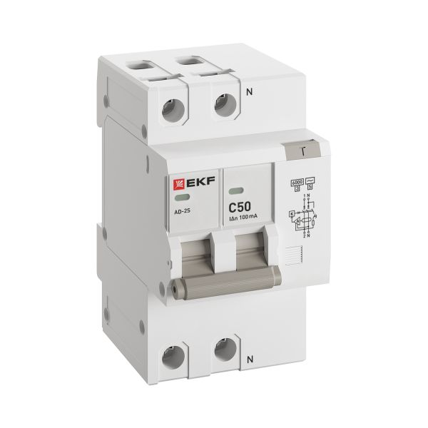 Автоматический выключатель дифференциального тока АД-2 2Р (S) 50А характеристика C 100мА тип АС электронный селективный 6кА PROXIMA EKF