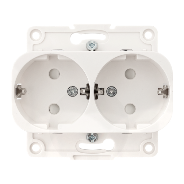 Стокгольм Механизм Розетки 2-местной с/з 16А автоматические клеммы белый с защ. штор. EKF