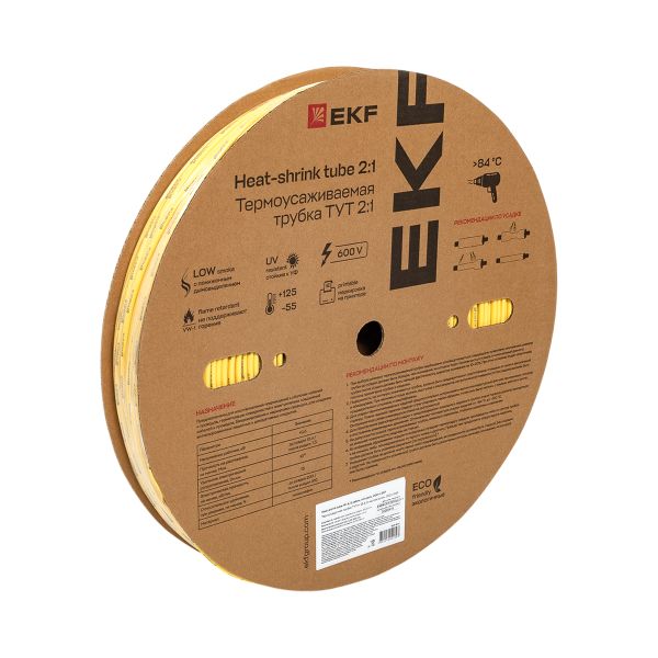 Термоусаживаемая трубка ТУТ нг 4/2 желтая рулон EKF PROxima