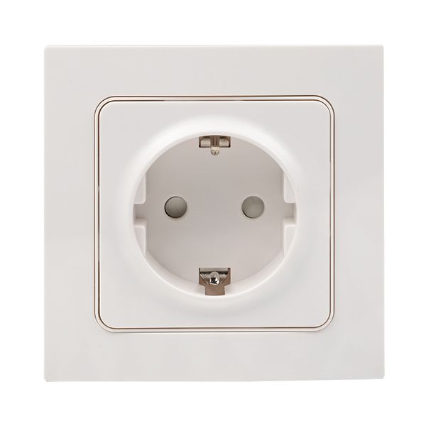 Стокгольм Розетка 1-местная с/з 16А автоматические клеммы белая с защ. штор. EKF