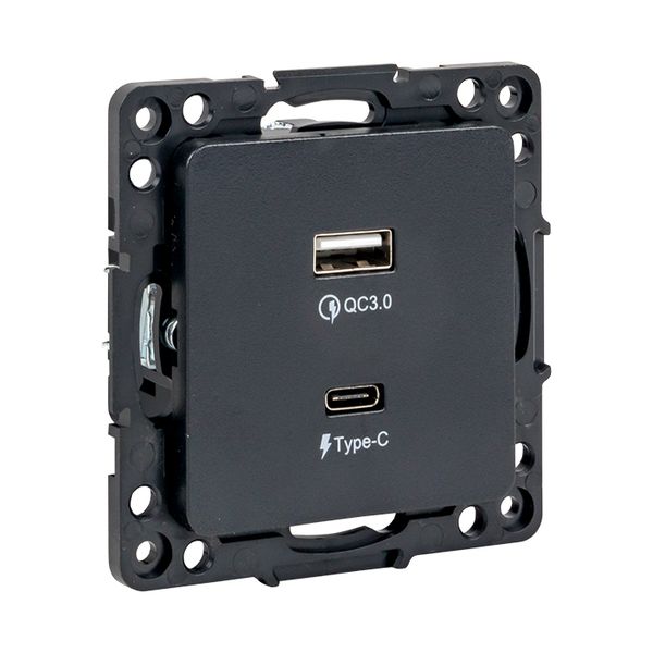 Стокгольм Механизм Розетки с 2USB type-A + type-C черный EKF EZR-2USB-type-C