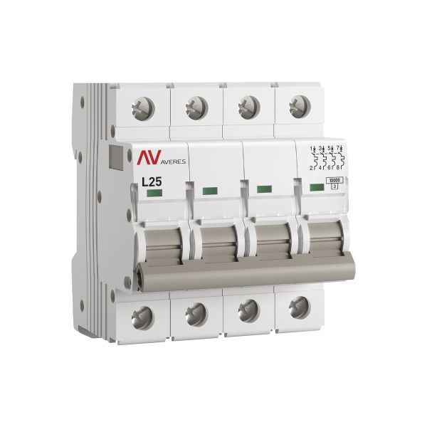 Выключатель автоматический AV-10 4P 25A (L) 10kA EKF AVERES mcb10-4-25L-av